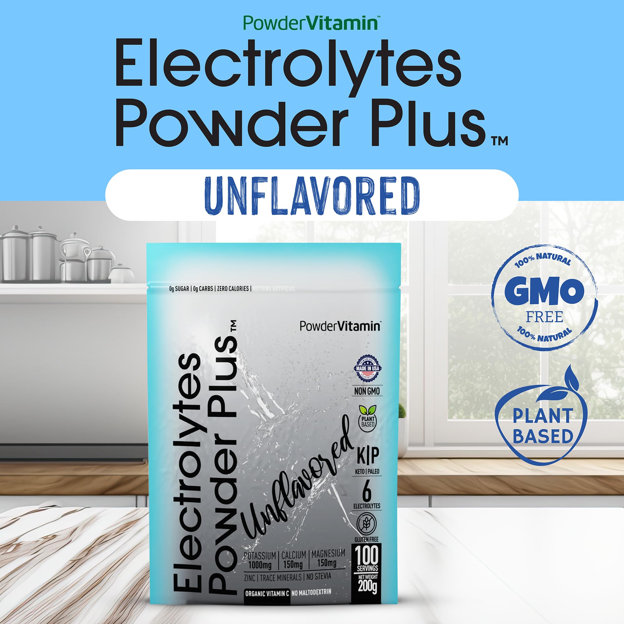 PowderVitamin sugar-free water enhancer dissolves quickly in water.