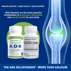Power By Naturals ADK bottle label closeup highlights vitamins A, D3, and K2 MK7.