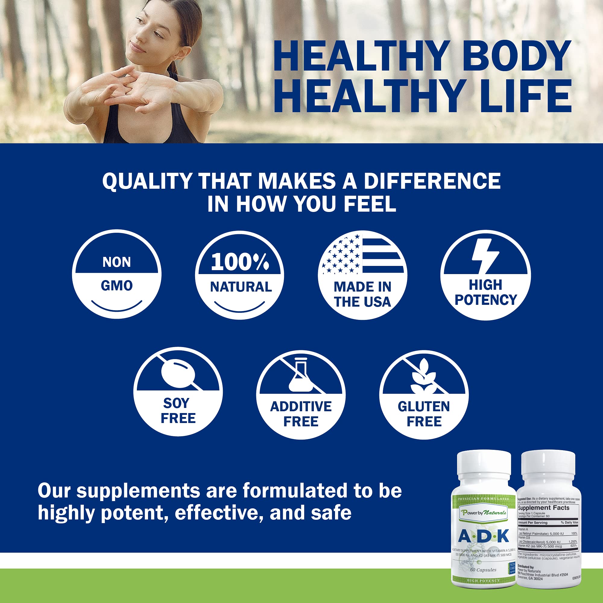 Power By Naturals ADK bottle on desk suggests everyday wellness routine.