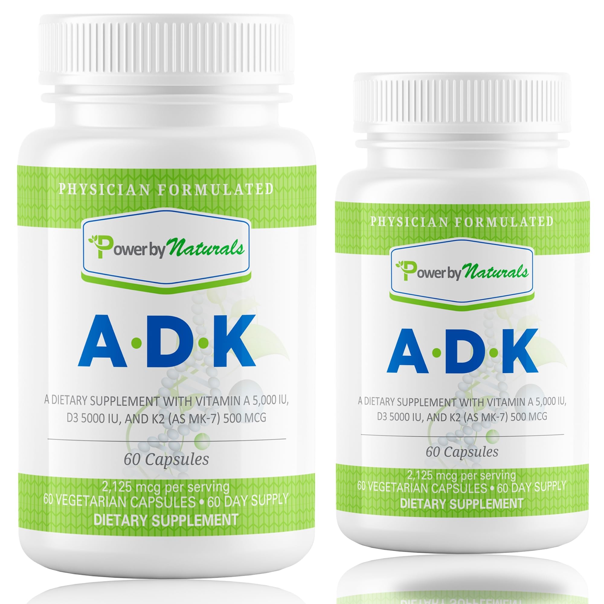 Power By Naturals ADK bottle with glass highlights premium quality.