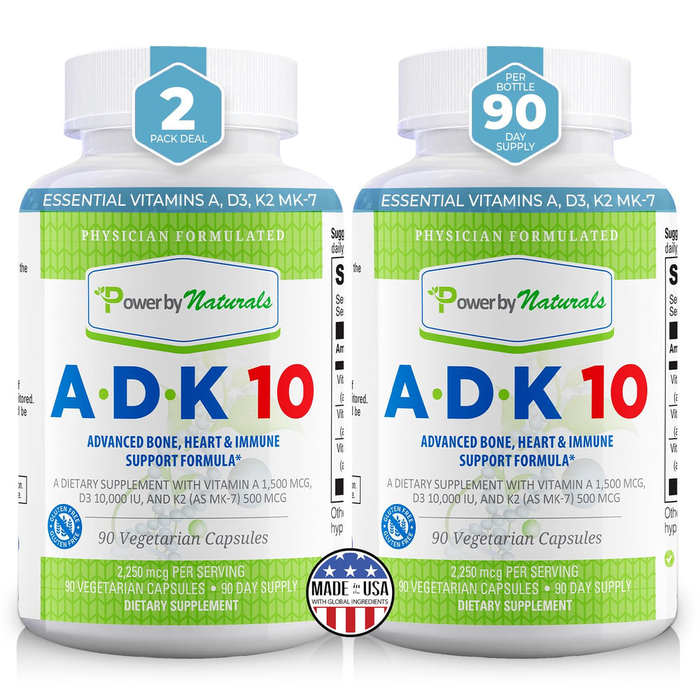 Power By Naturals ADK10 bottle on shelf showing high-potency bone support