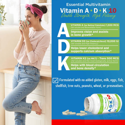 Power By Naturals ADK10 capsules close-up highlighting easy-to-swallow vegetarian capsules