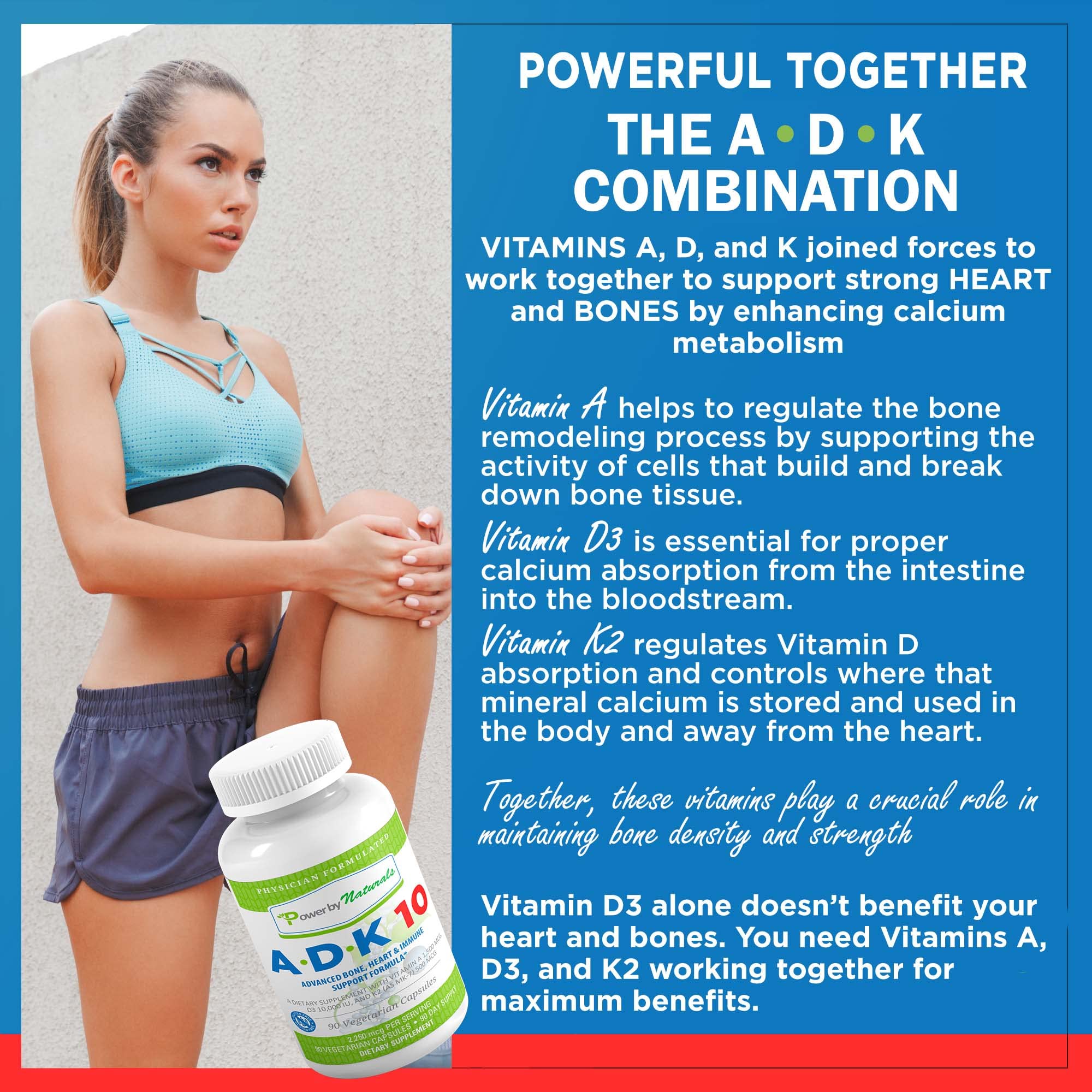 Power By Naturals ADK10 label detail with gluten-free, vegetarian notes
