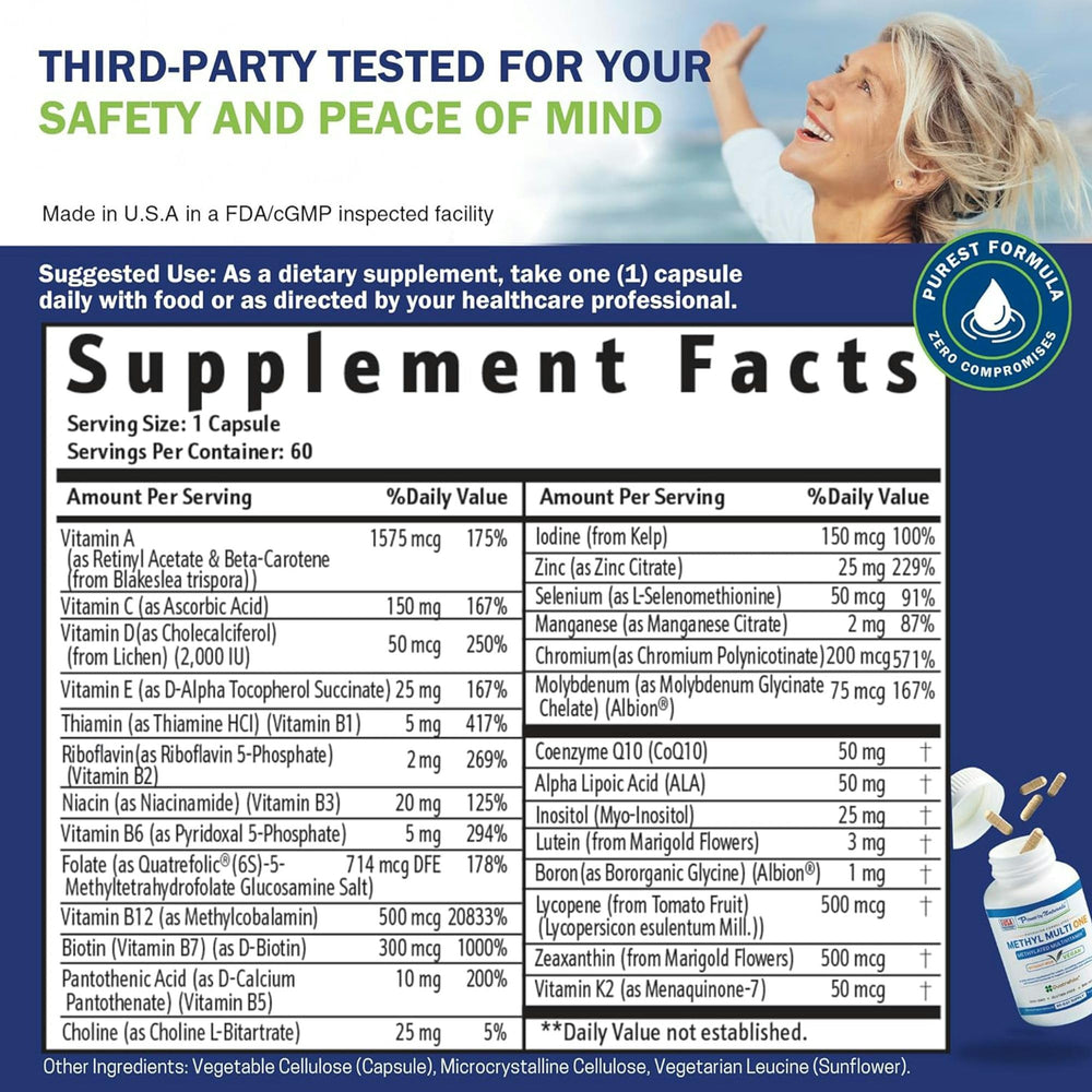 Power By Naturals Methyl Multi One label detail highlights bioactive folate and B vitamins
