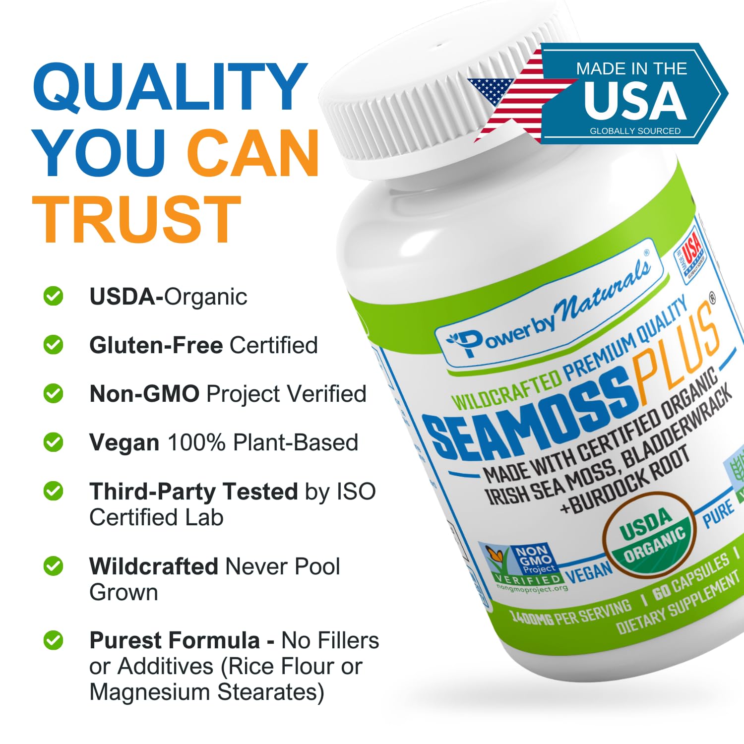 Power By Naturals Sea Moss Plus two capsules daily, simple routine.