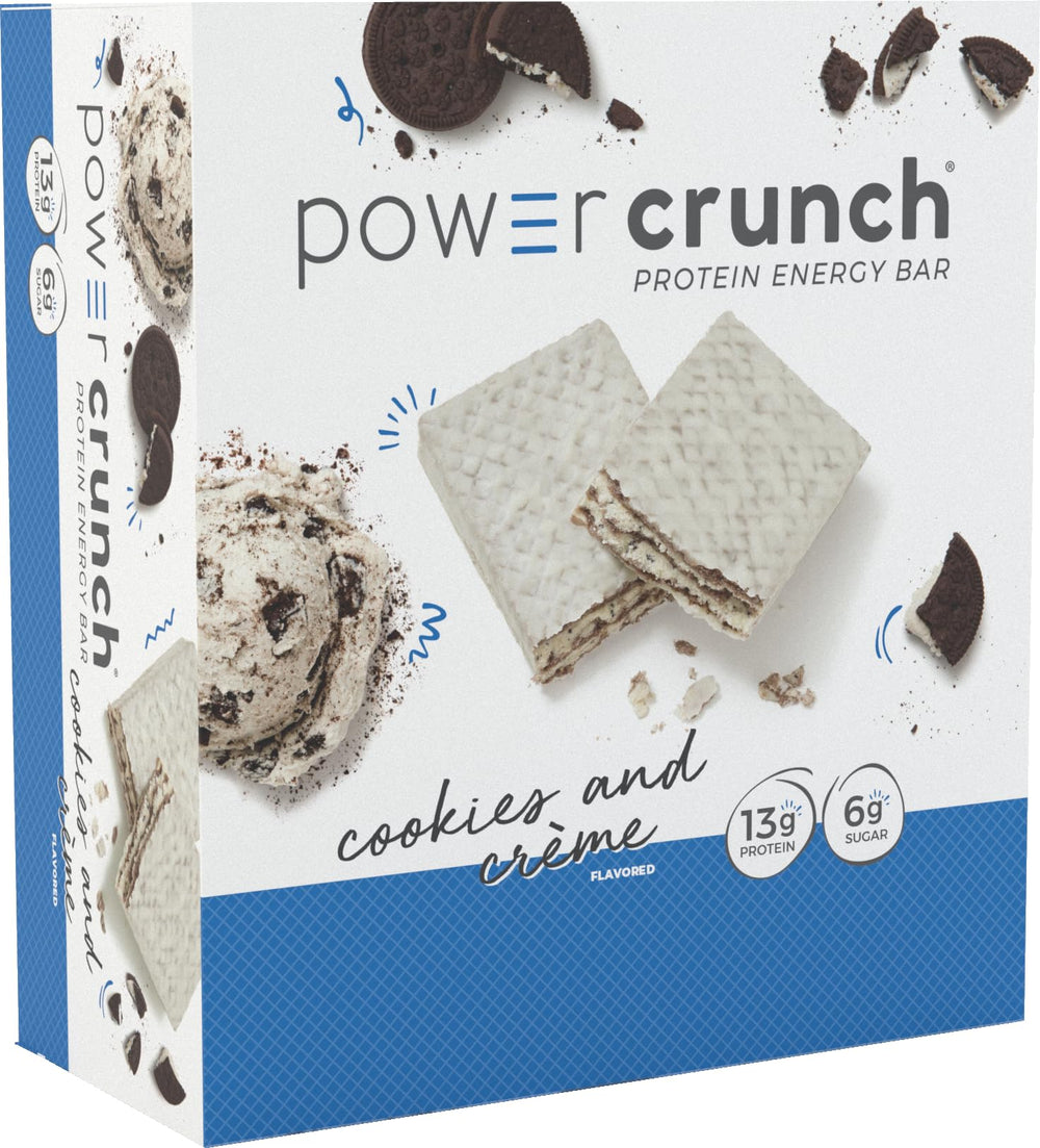 Power Crunch PCO Cookies and Creme bar for on-the-go protein snacking.