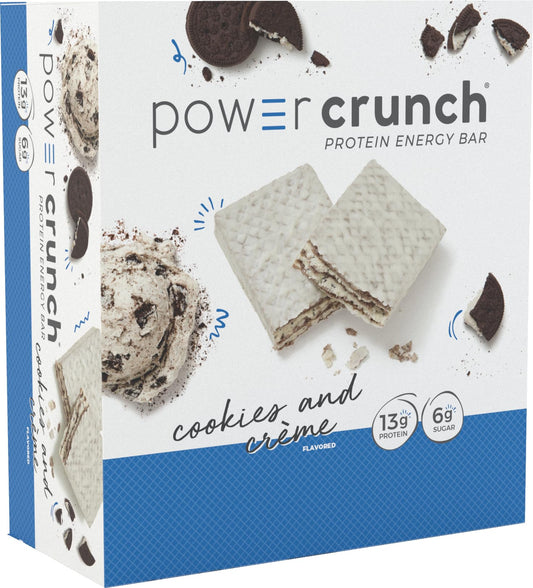 Power Crunch PCO Cookies and Creme bar for on-the-go protein snacking.