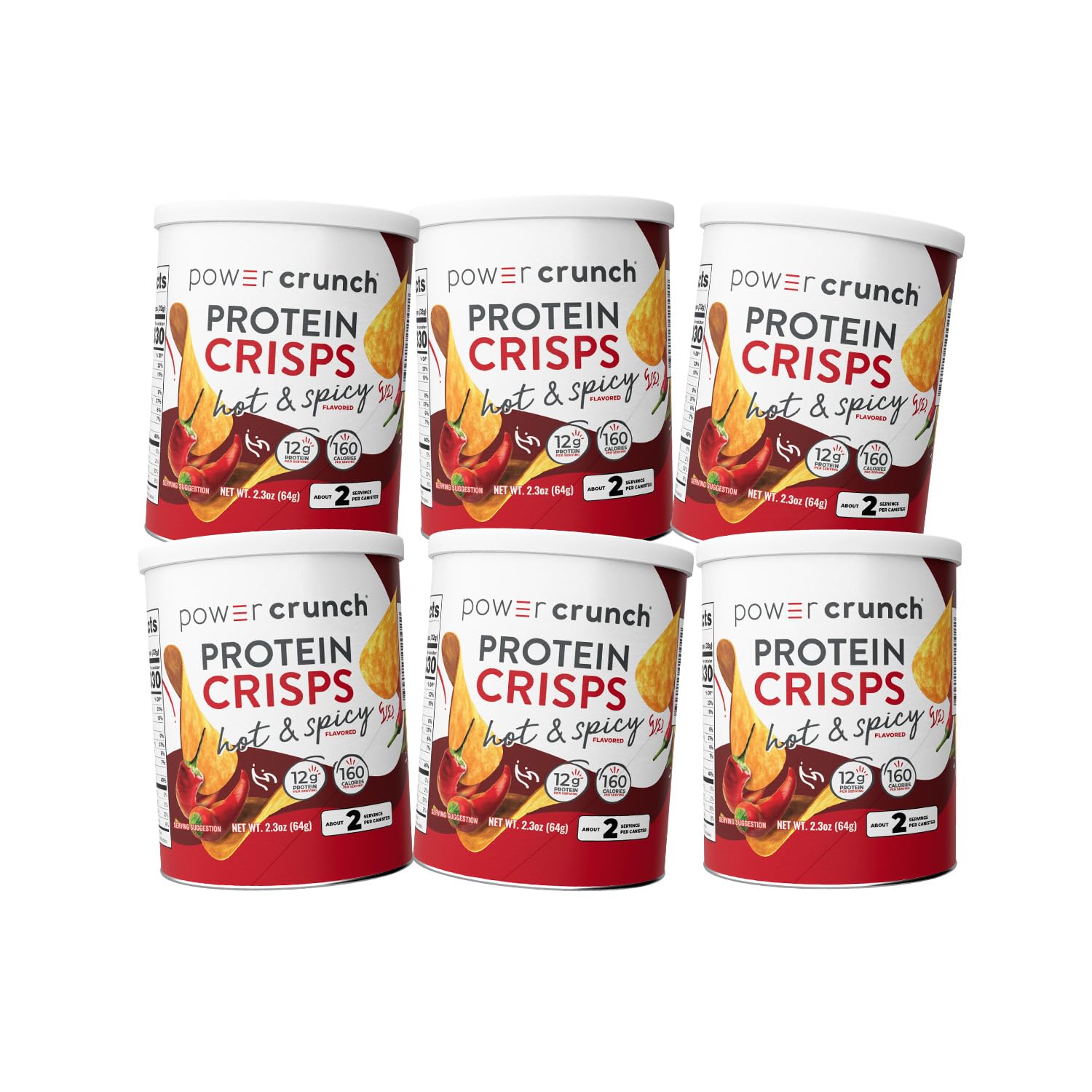 Power Crunch Protein CRISPS Hot and Spicy can shows a protein-packed snack on the go