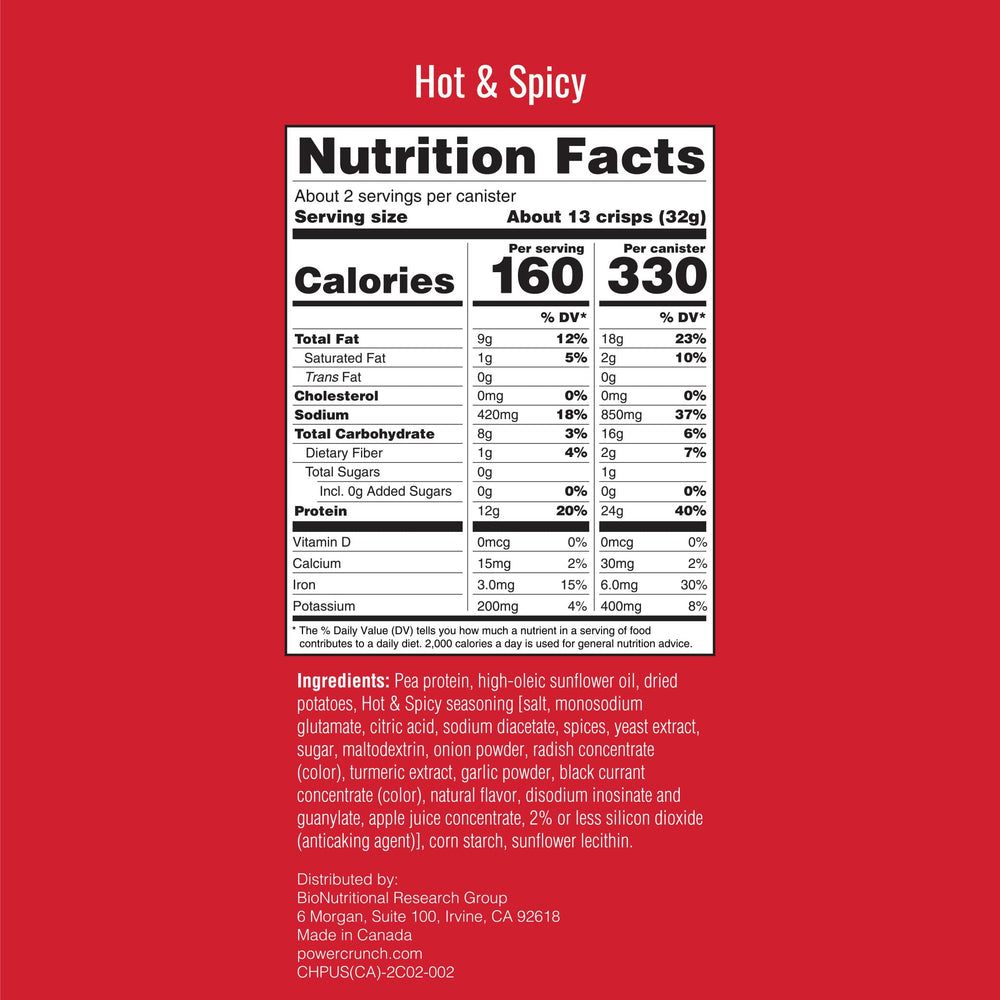 Power Crunch CRISPS Hot and Spicy close up highlights crisp texture and bold flavor