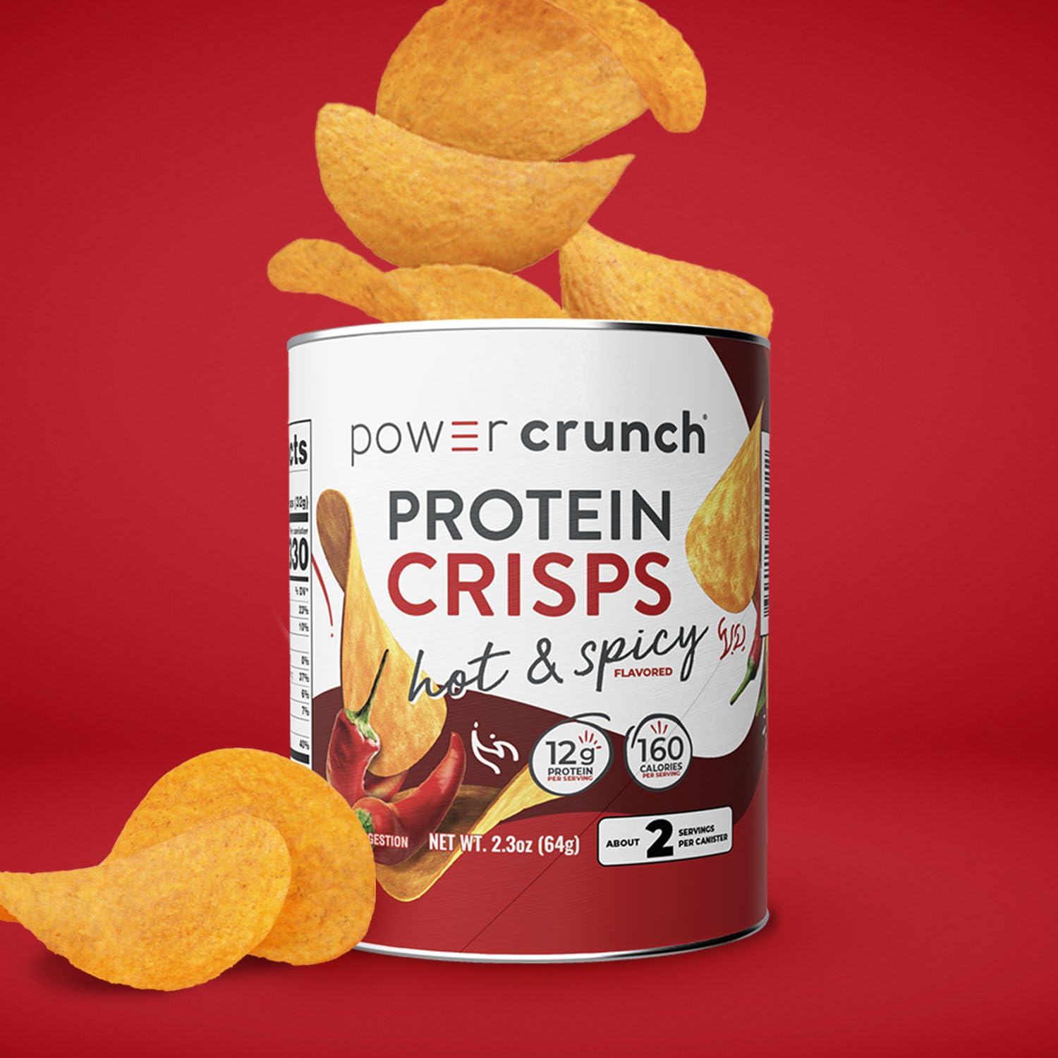 Power Crunch CRISPS Hot and Spicy in a gym bag suggests convenient protein between workouts