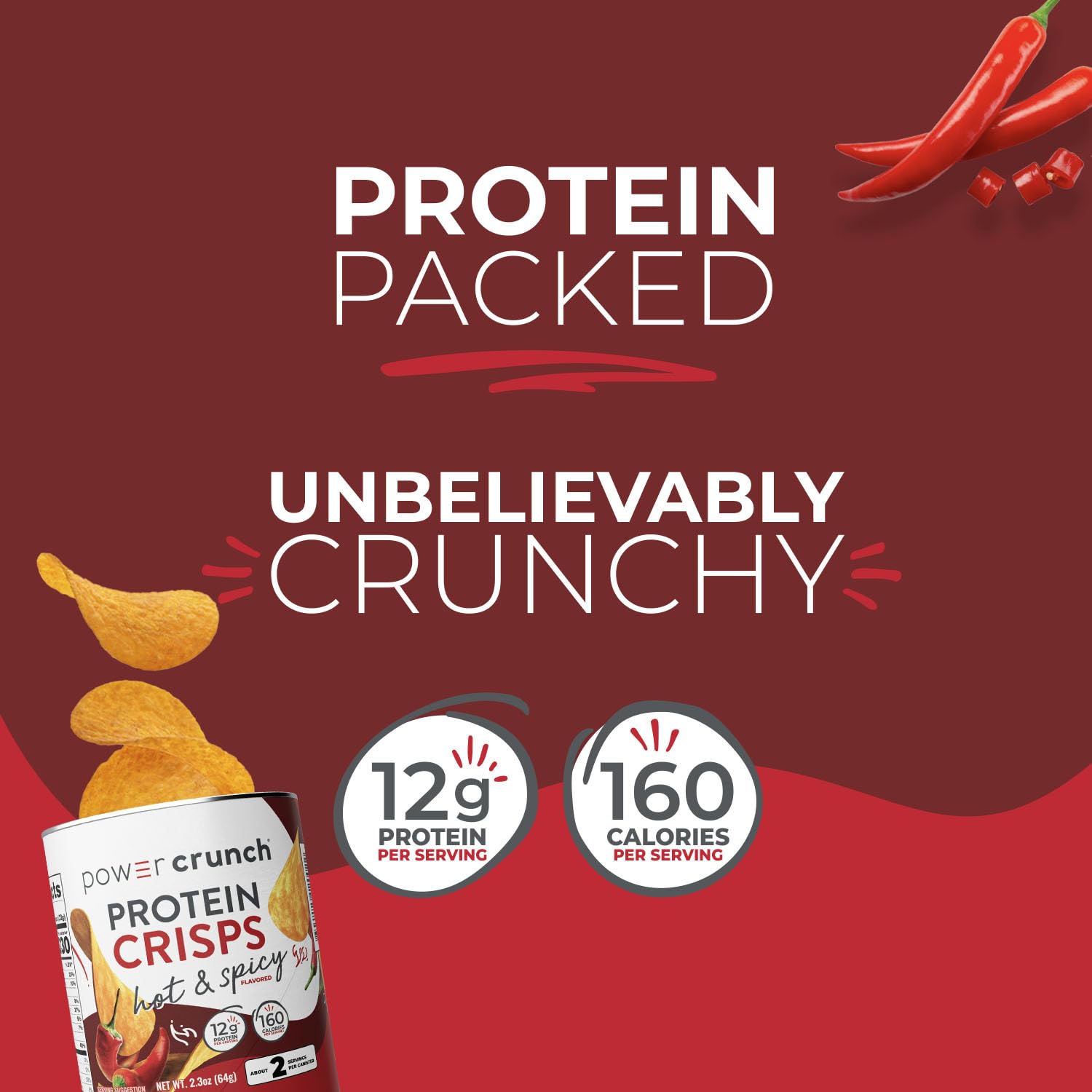 Power Crunch CRISPS Hot and Spicy in lunchbox promotes a quick high-protein snack