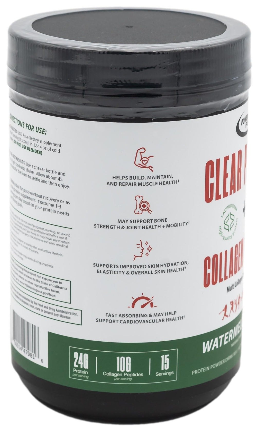 Power Play Fuel Clear Protein poured into water reveals a light, juice-like texture.