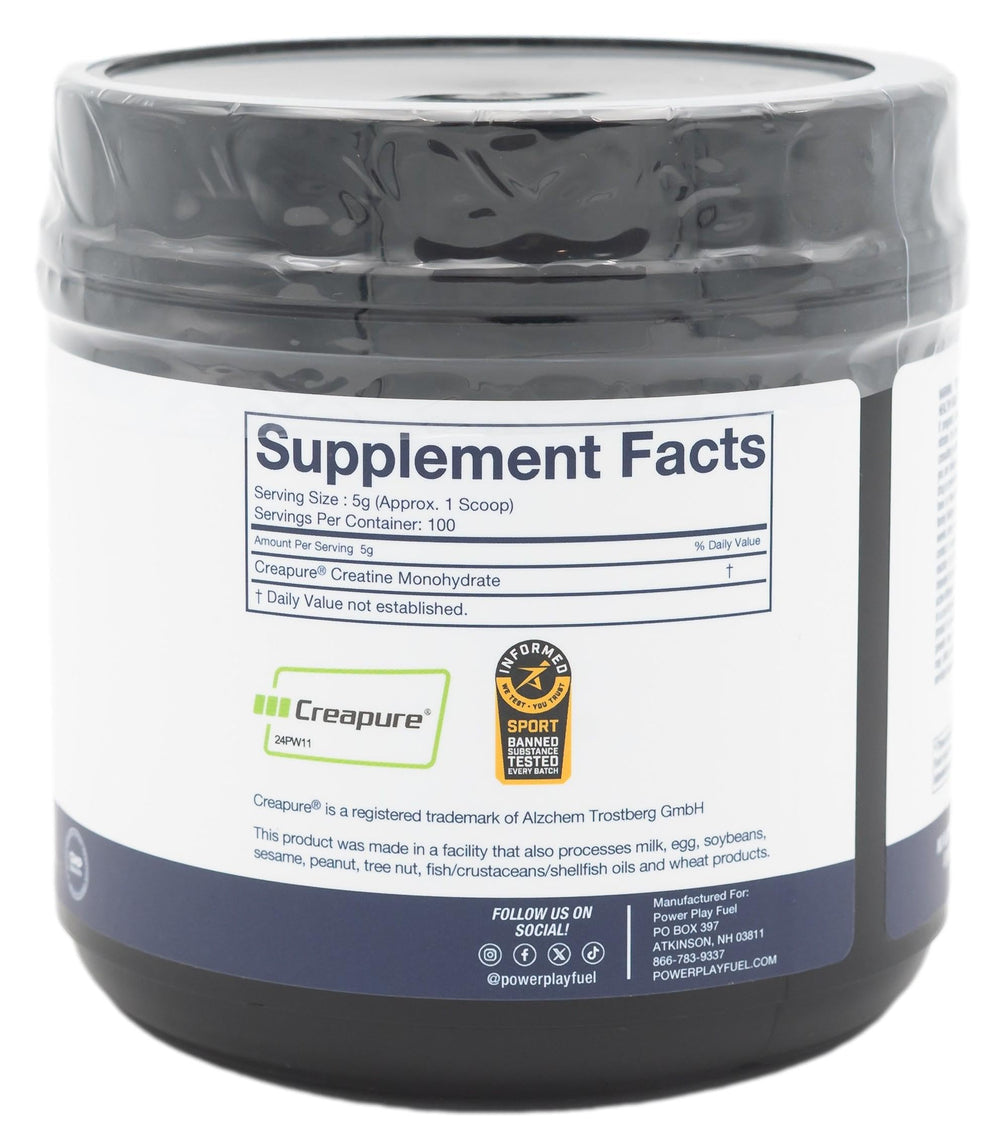 Power Play Fuel Creatine mixed into water shows smooth hydration boost.