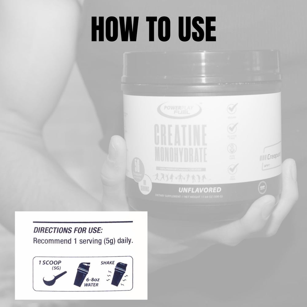 Power Play Fuel Creatine packaging display communicates user-friendly format.