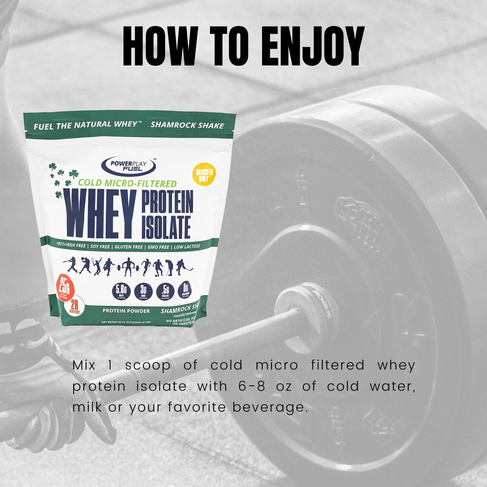 POWER PLAY FUEL grass-fed whey label signaling low lactose and natural ingredients.