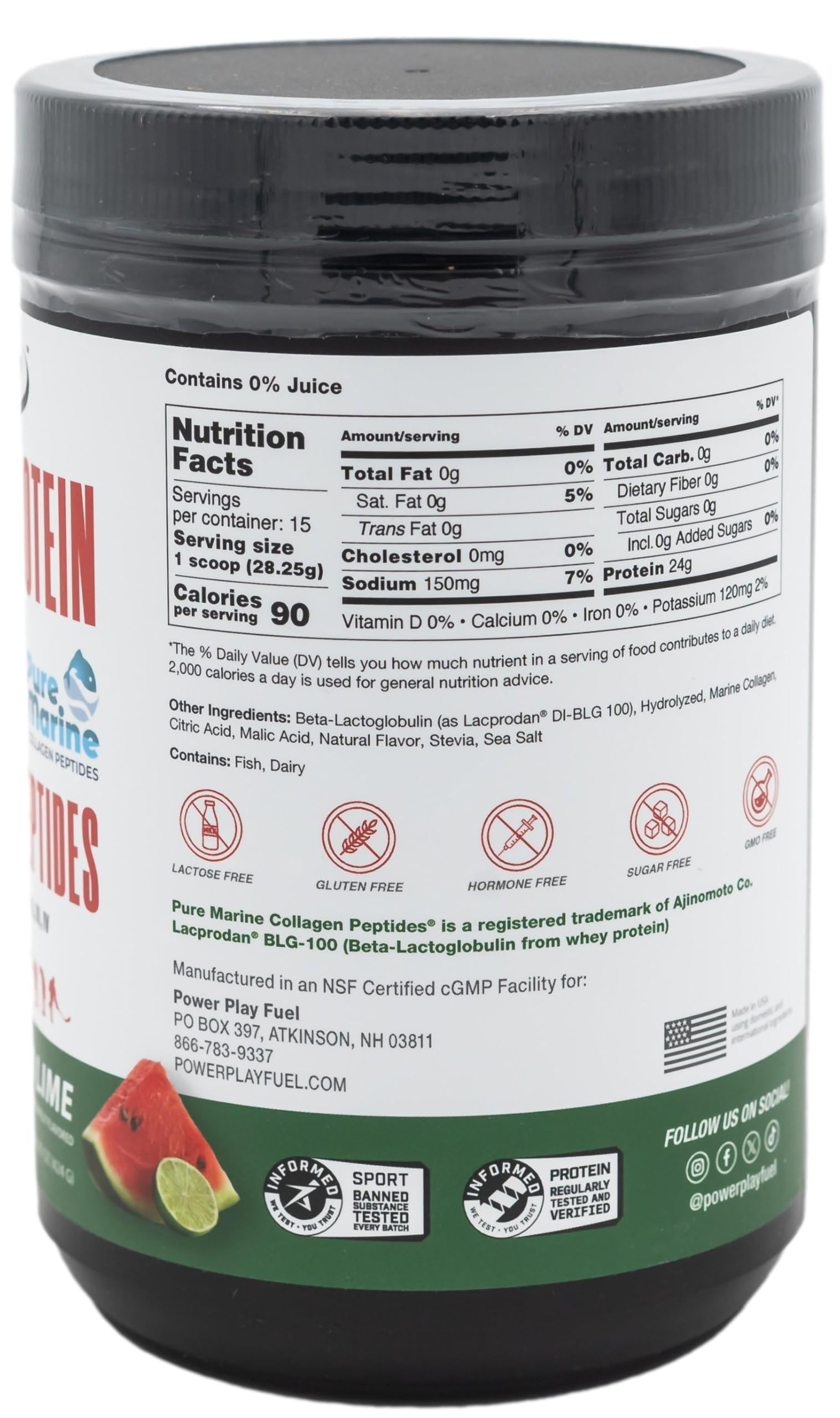 Power Play Fuel marine collagen peptides packaging highlights multi-type collagen.