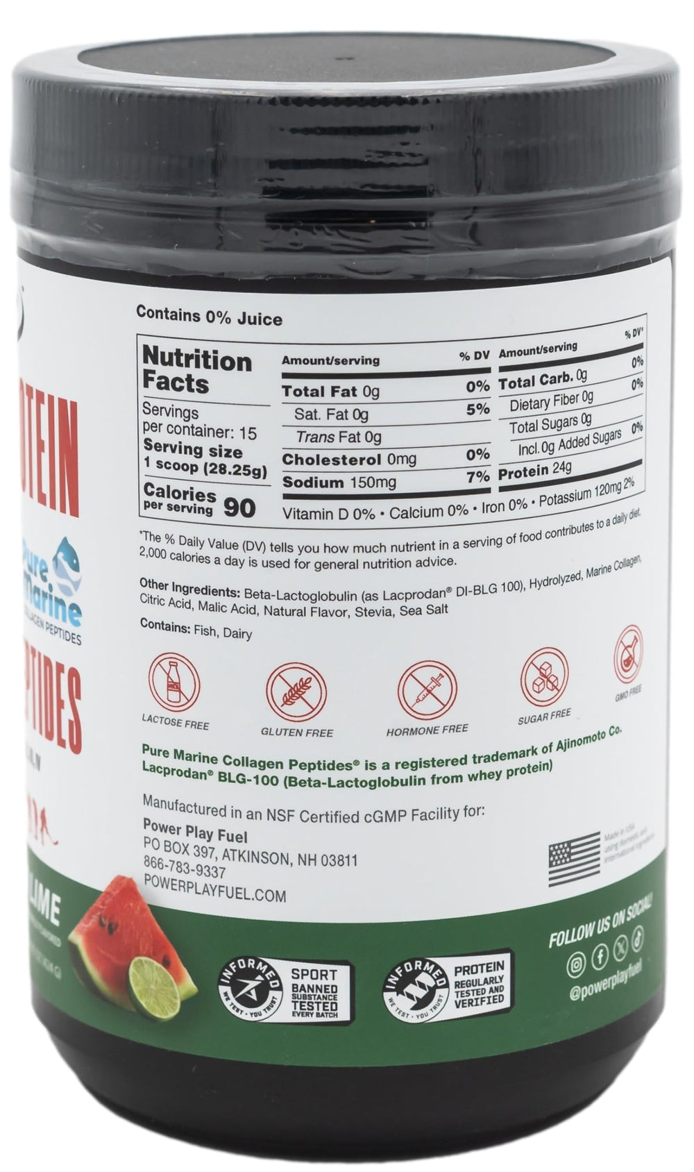 Power Play Fuel marine collagen peptides packaging highlights multi-type collagen.