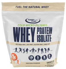 POWER PLAY FUEL vanilla whey protein powder bottle for post-workout fueling.