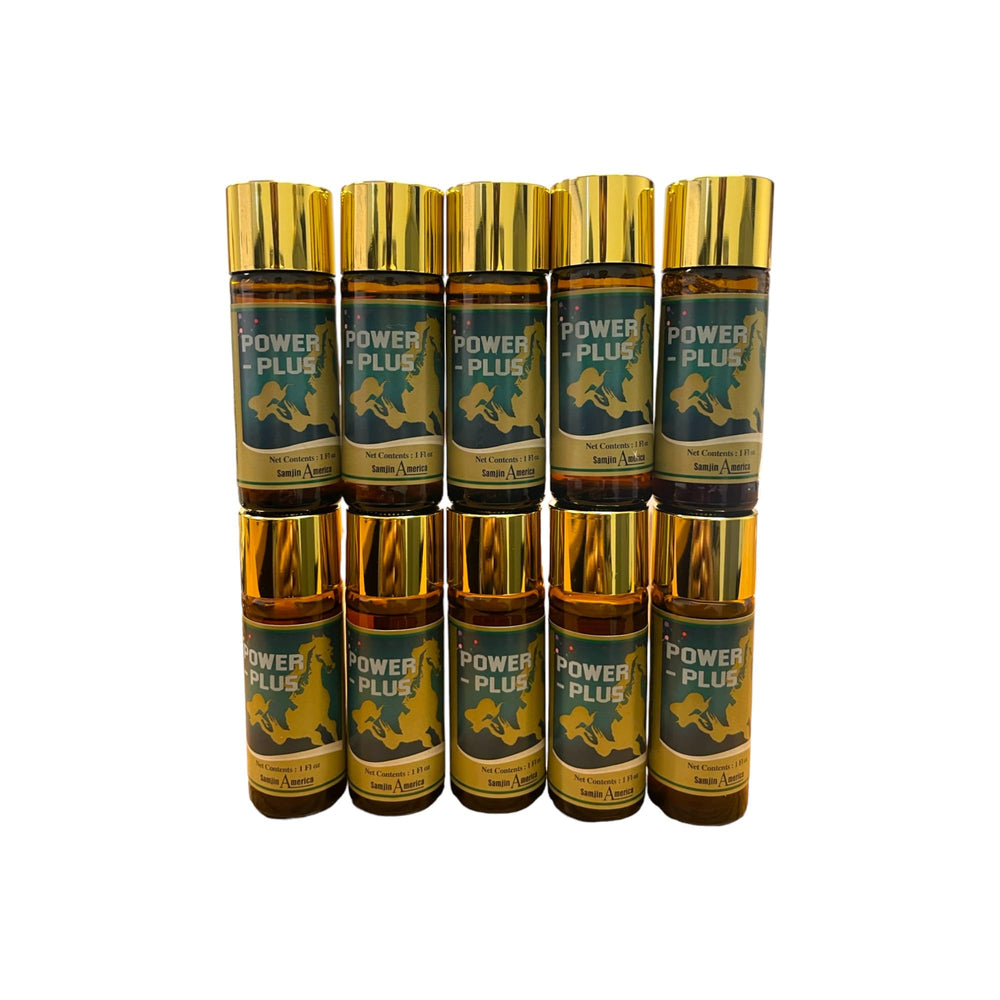 POWER-PLUS bottle with drops illustrating convenient dosage
