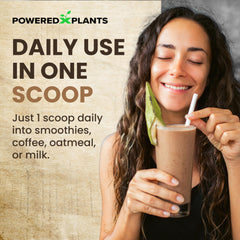 POWERED X PLANTS daily-use label suggests easy incorporation into meals.