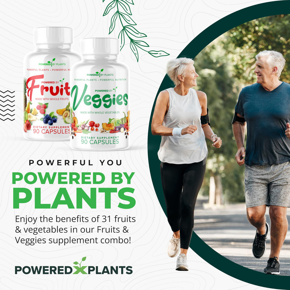POWERED X PLANTS bottle front shows 90 capsules for daily plant-based support.