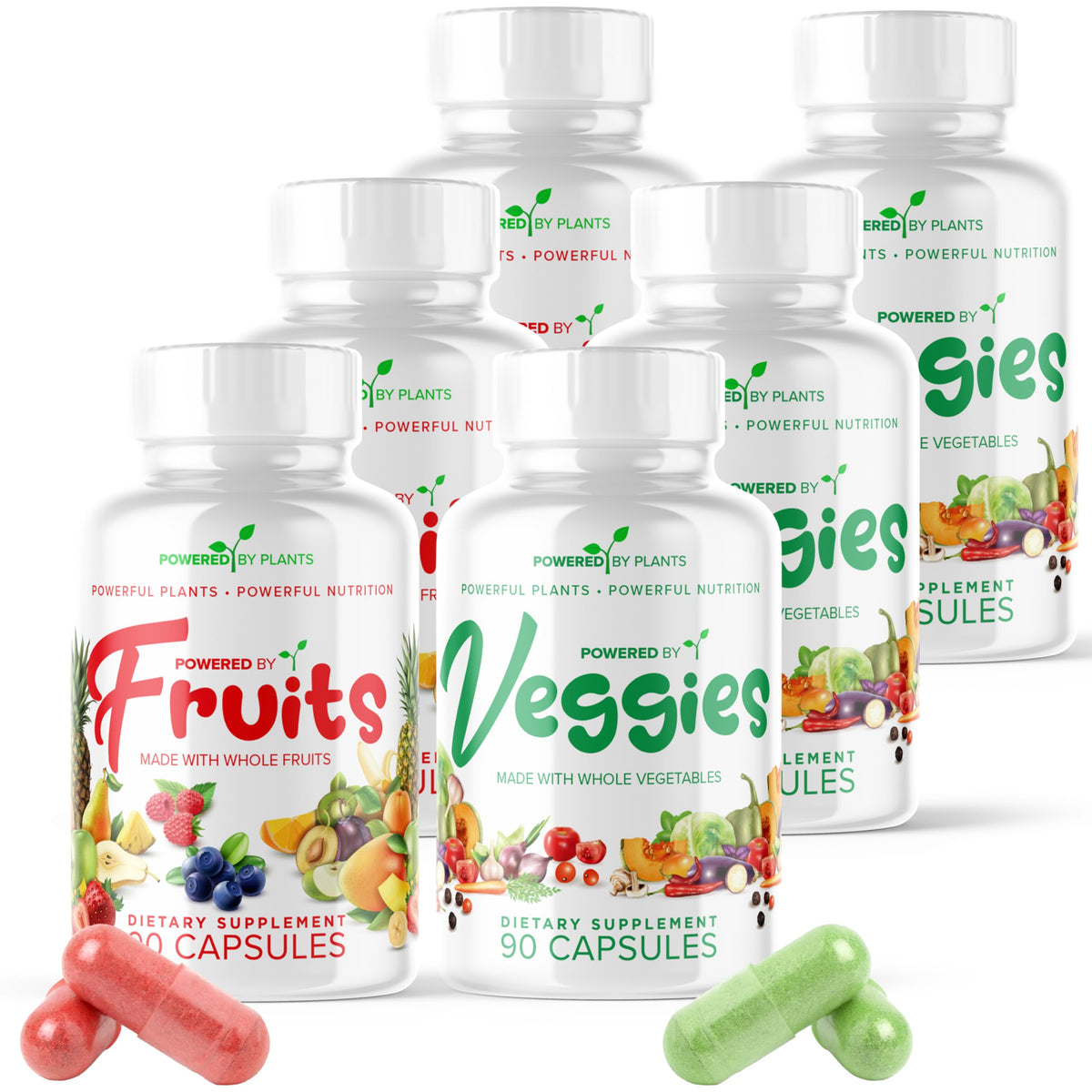 POWERED X PLANTS label highlights vegan, non-GMO ingredients for daily nutrition.