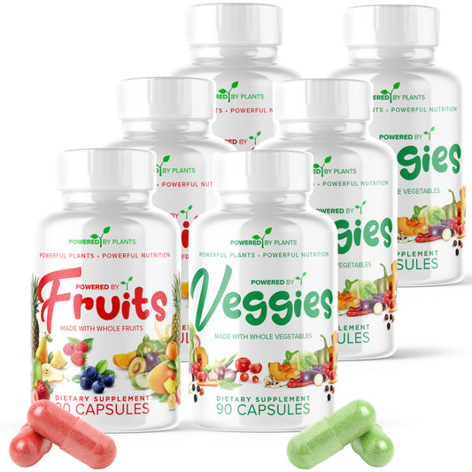 POWERED X PLANTS label highlights vegan, non-GMO ingredients for daily nutrition.