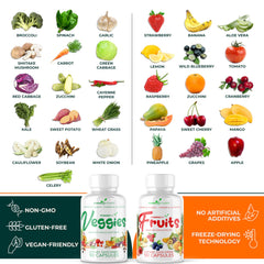 POWERED X PLANTS packaging highlights 31 fruits and vegetables for daily nutrition.