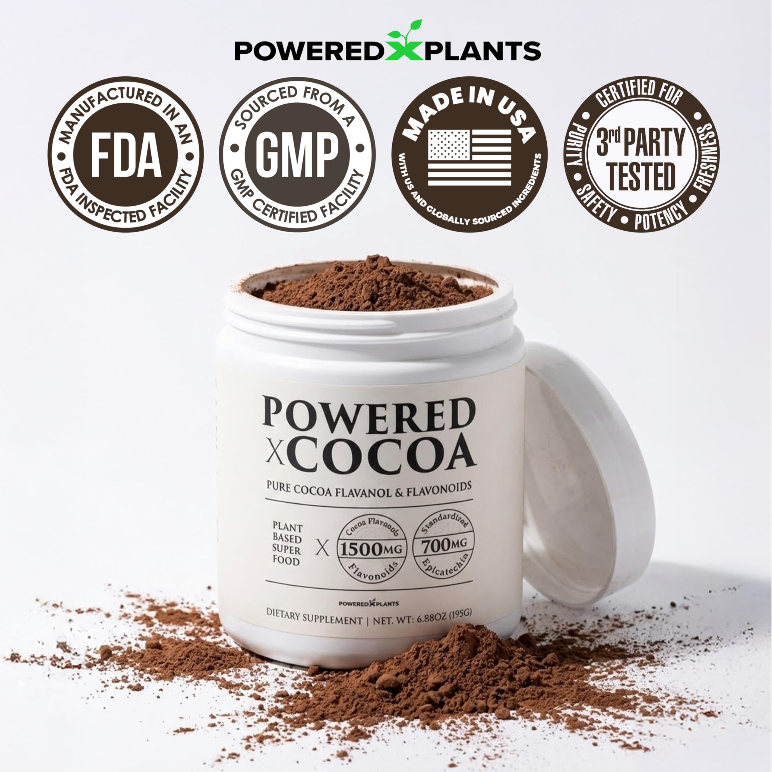 POWERED X PLANTS vegan-friendly non-GMO label highlights clean ingredients.