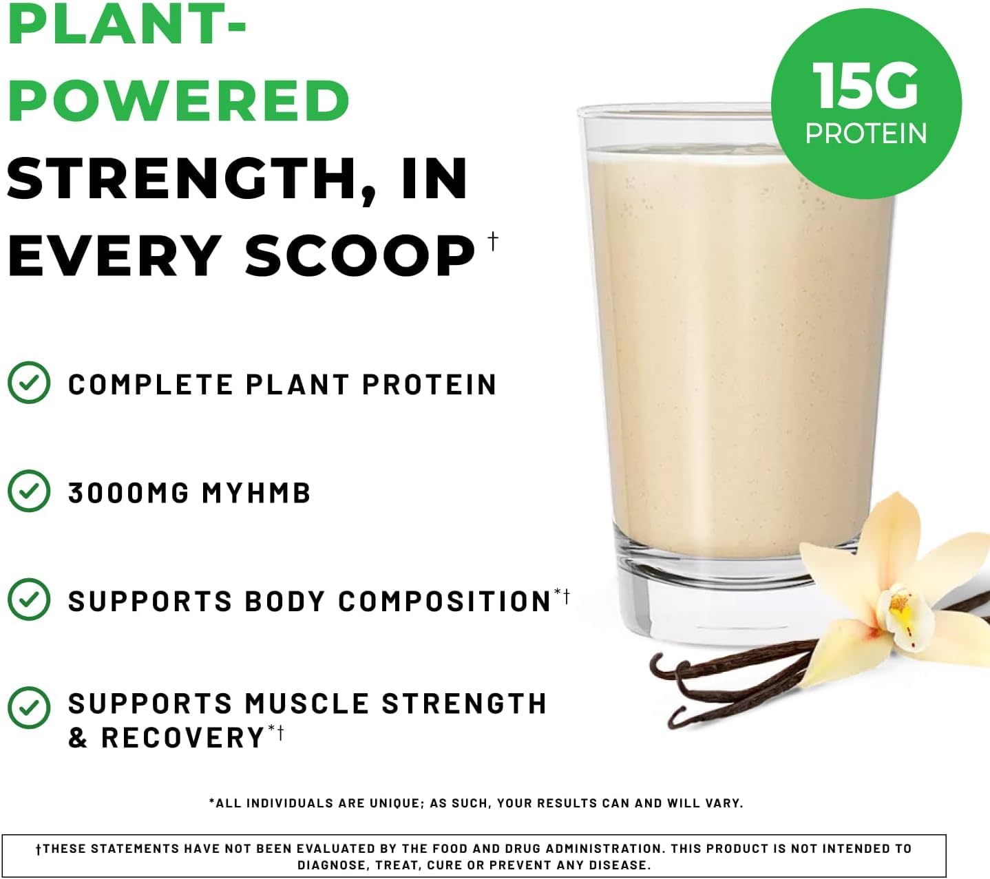 POWERLIFE High Impact Plant Protein Vanilla scoop demonstrates convenient daily protein intake.
