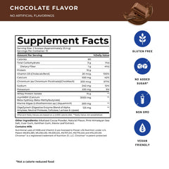 POWERLIFE whey chocolate label communicates Non-GMO and hormone-free quality.