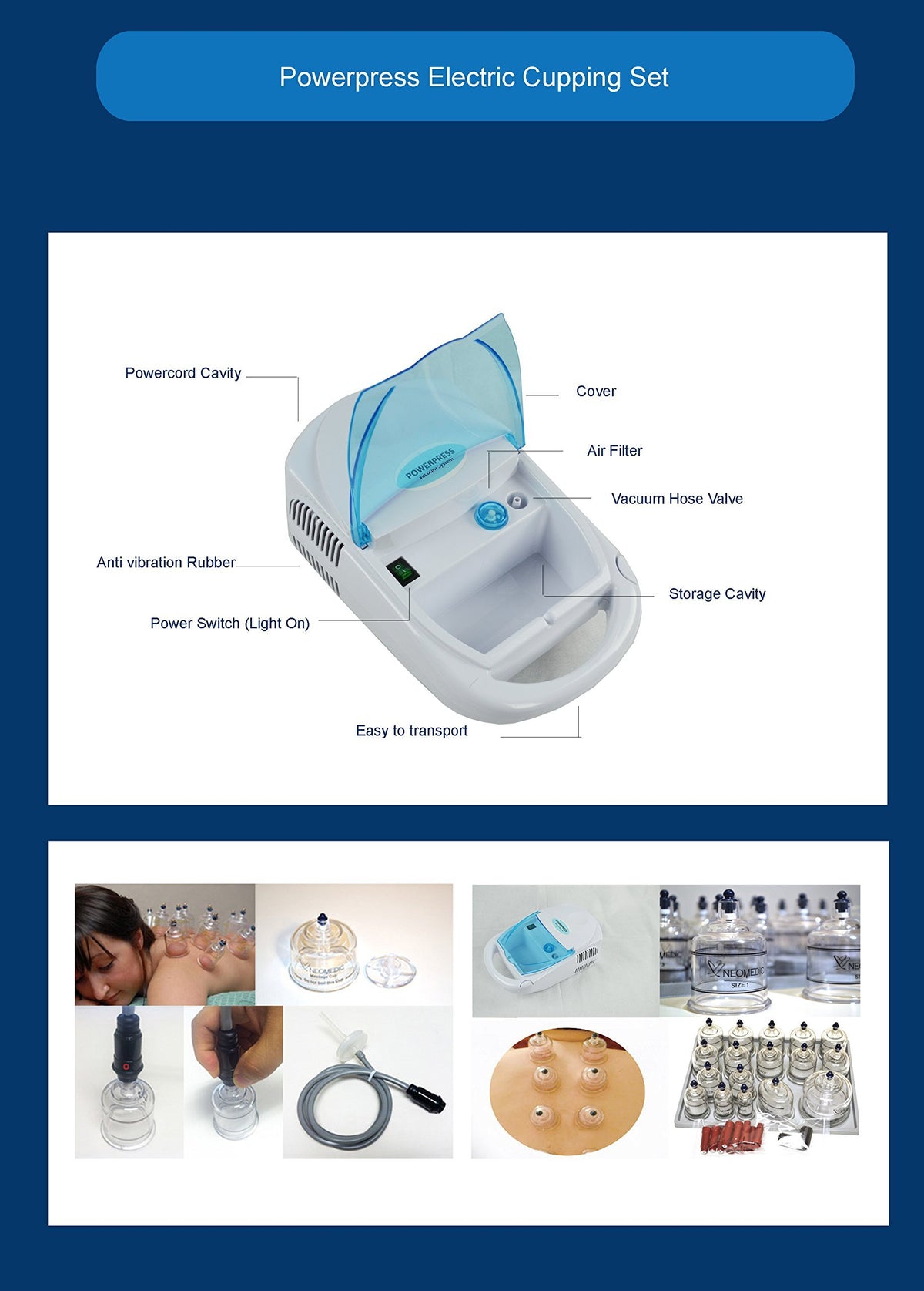 Powerpress Vacuum Pump front view for versatile massage sessions