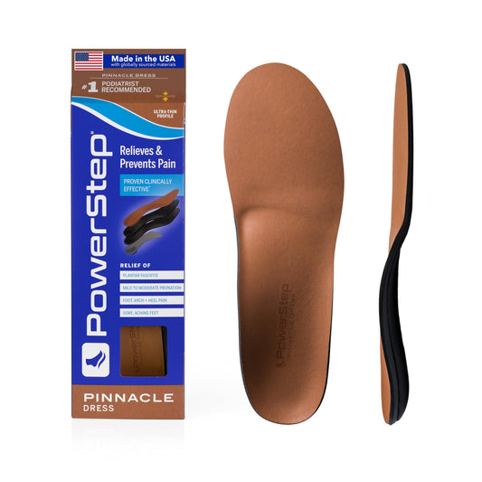 PowerStep Pinnacle Dress insoles with neutral arch support for dress shoes and all-day comfort