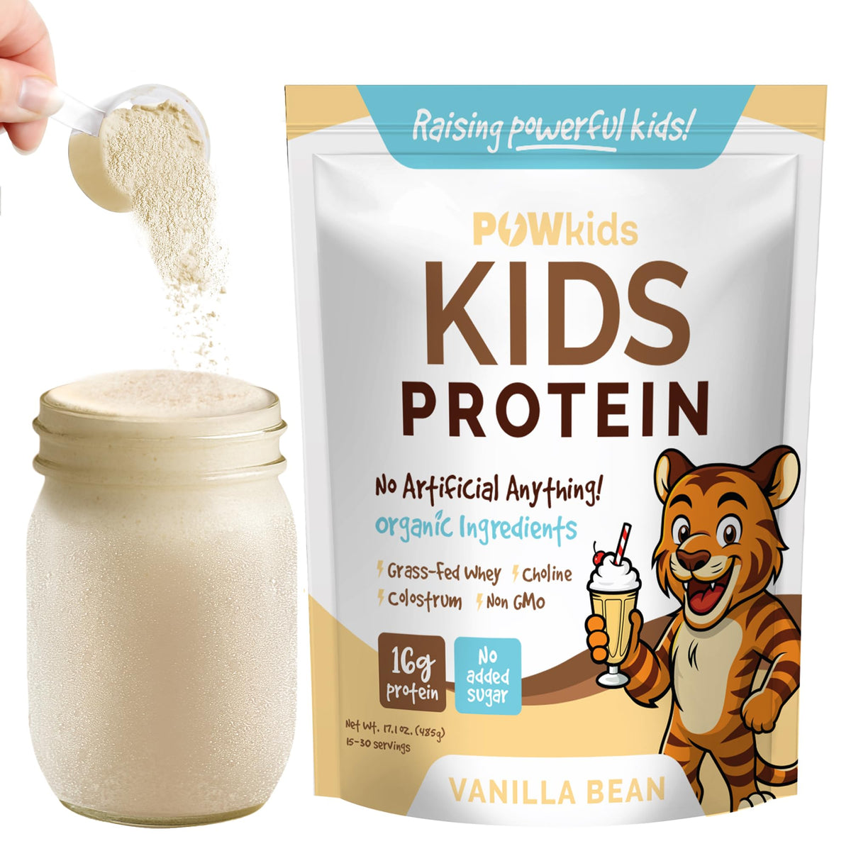 POWkids vanilla-flavor protein powder for tasty shakes and snacks