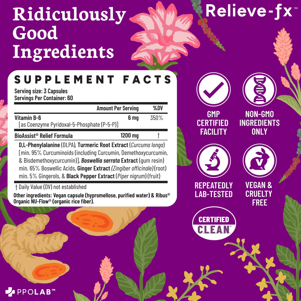 PPO Lab Relieve-fx DLPA turmeric-ginger blend emphasizes holistic wellness