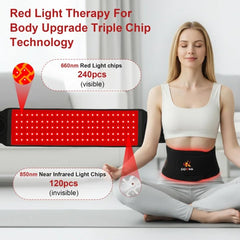 PPOKK red light therapy belt worn on the waist with an adjustable strap.