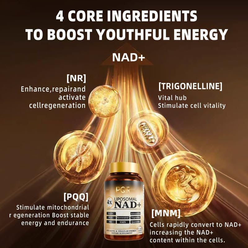 PQR NAD capsules pouring into dish illustrating simple daily dosage.