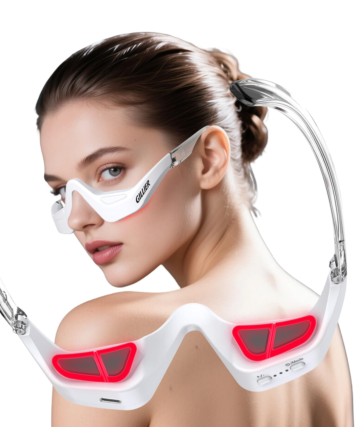 PQSNZ eye red light therapy glasses front view for spa-grade at-home rejuvenation.