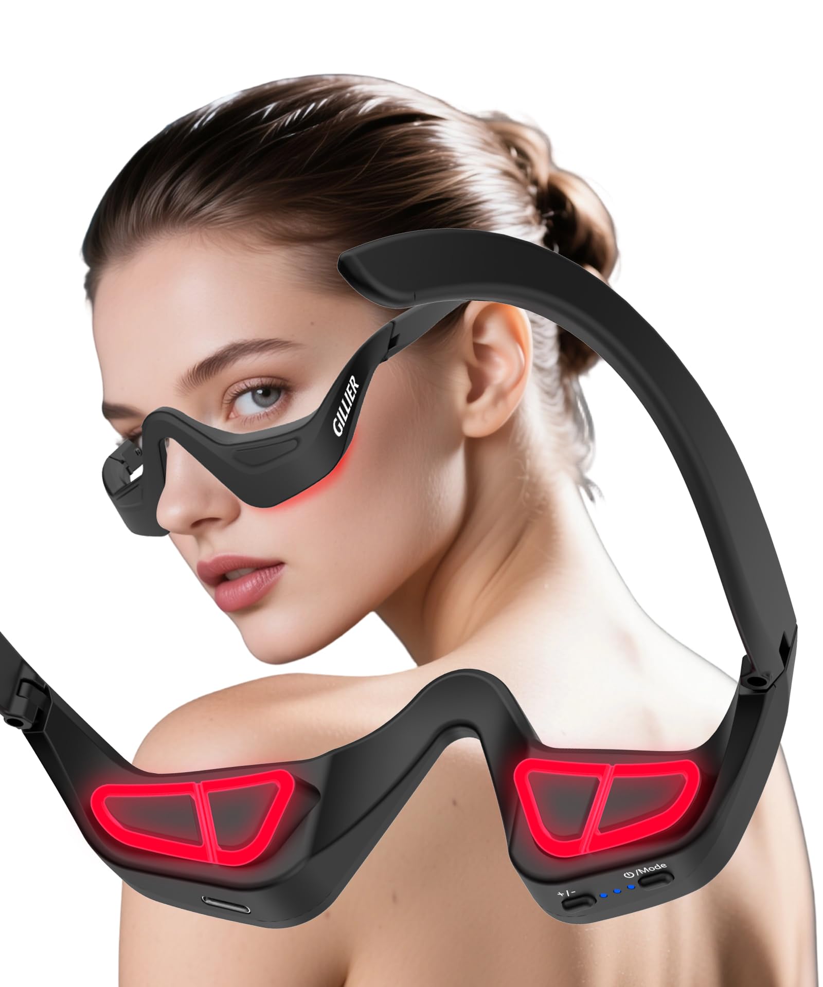 PQSNZ Eye Red Light Therapy Glasses front view for compact, at-home eye care.