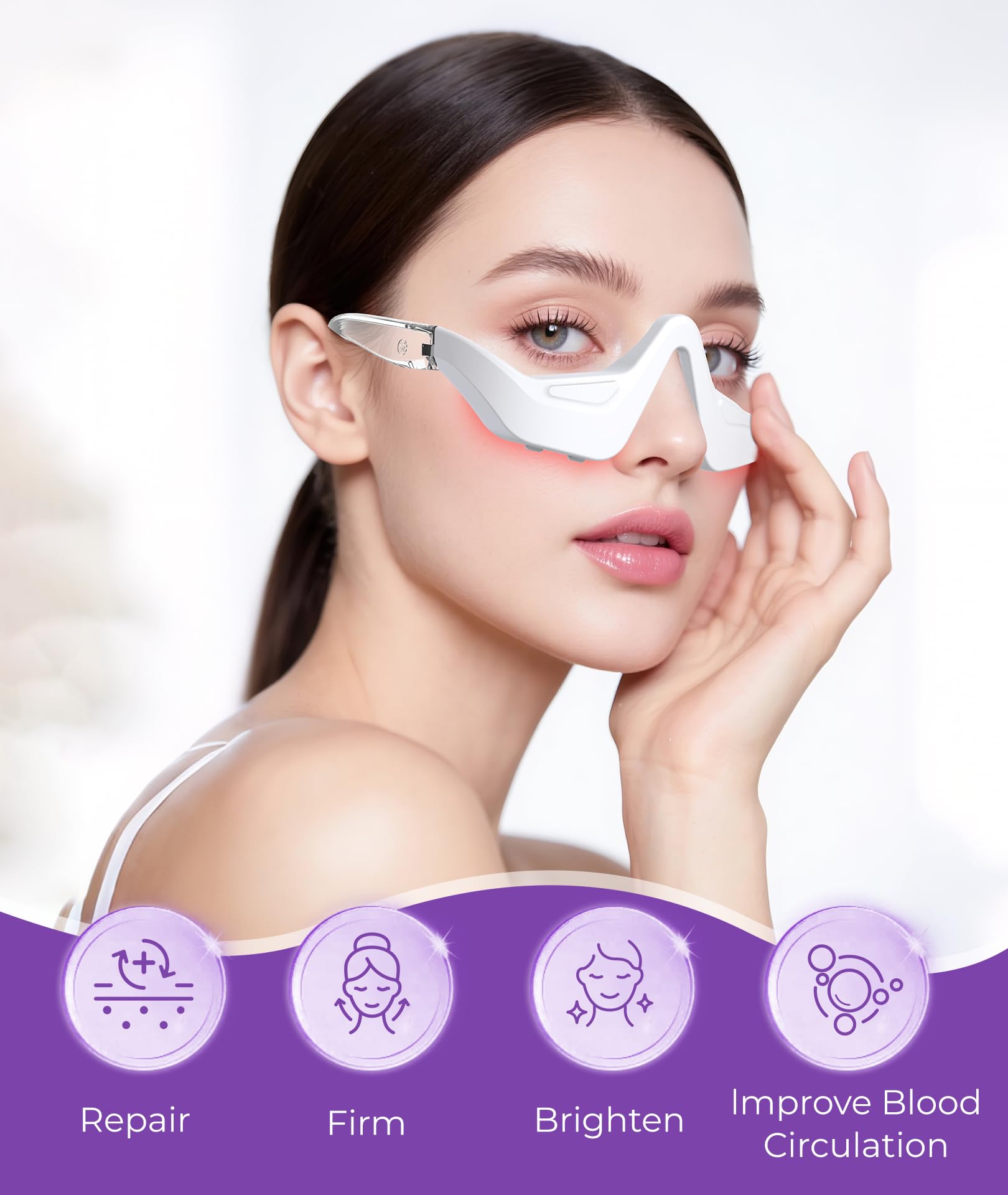 PQSNZ eye red light therapy glasses side view showing lightweight ergonomic design.