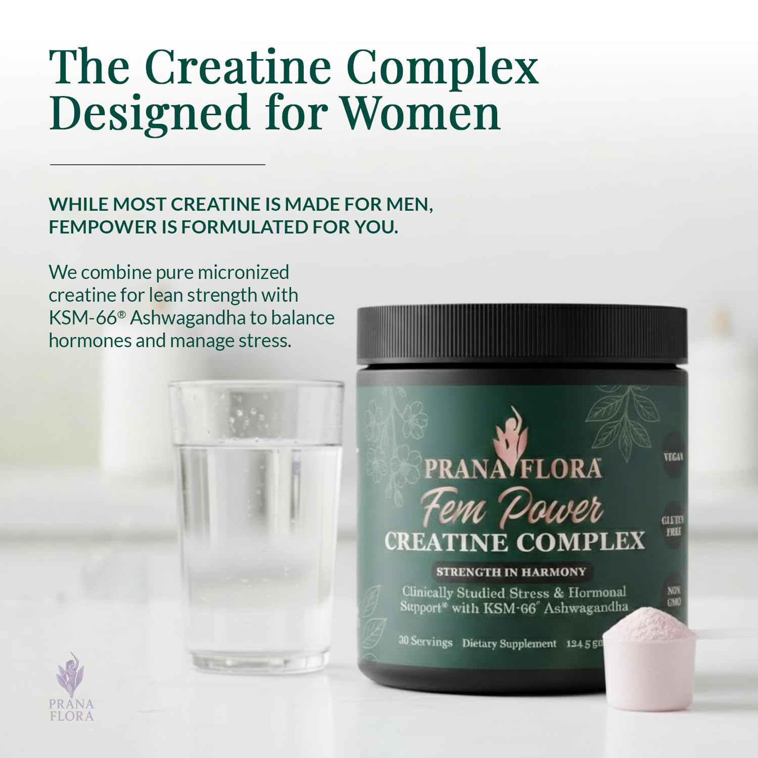 Prana Flora FemPower with KSM-66 Ashwagandha for stress resilience.