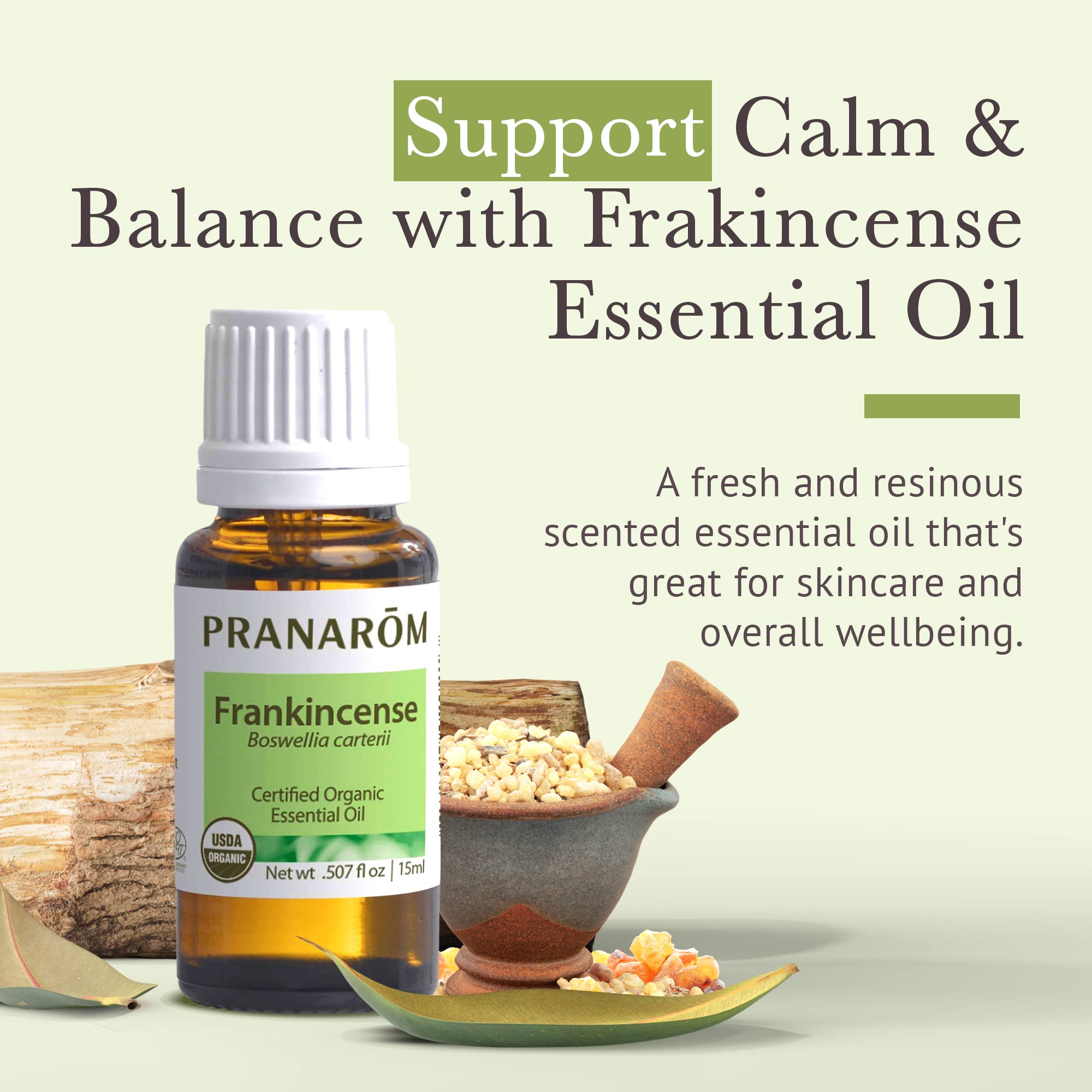 Close-up of Pranarom Frankincense oil label showcasing USDA Organic certification.