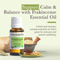 Close-up of Pranarom Frankincense oil label showcasing USDA Organic certification.