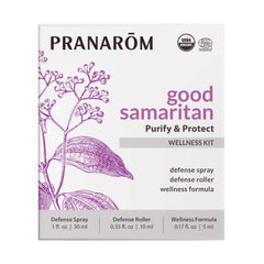 Pranarom Good Samaritan oil bottle close-up prepared for diffusion and aroma.