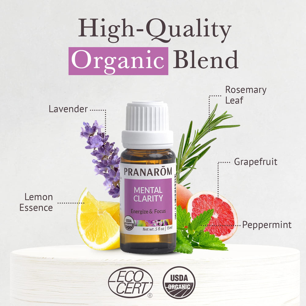 Pranarom Mental Clarity citrus notes brighten mood and energy.