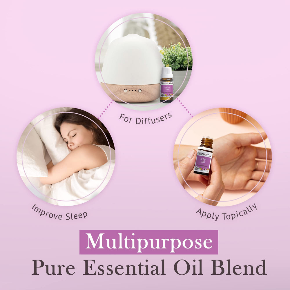 Ingredients label highlighting organic farming and certifications on Pranarom Sleep Aid.