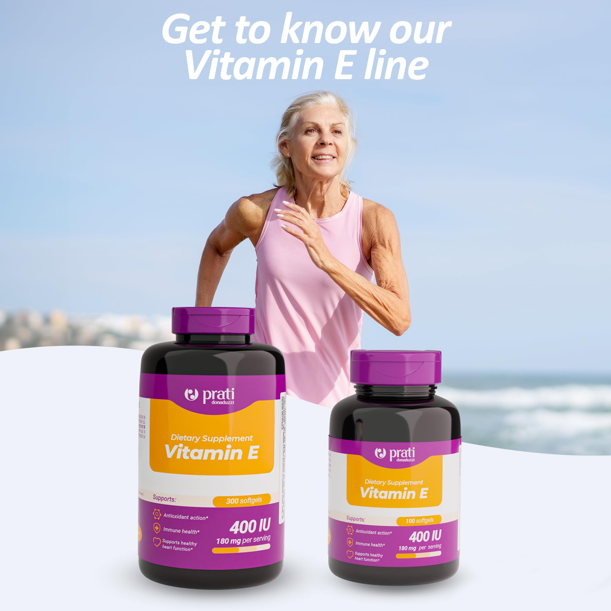Prati Donaduzzi Vitamin E 400 IU nutrition facts graphic for informed choice.