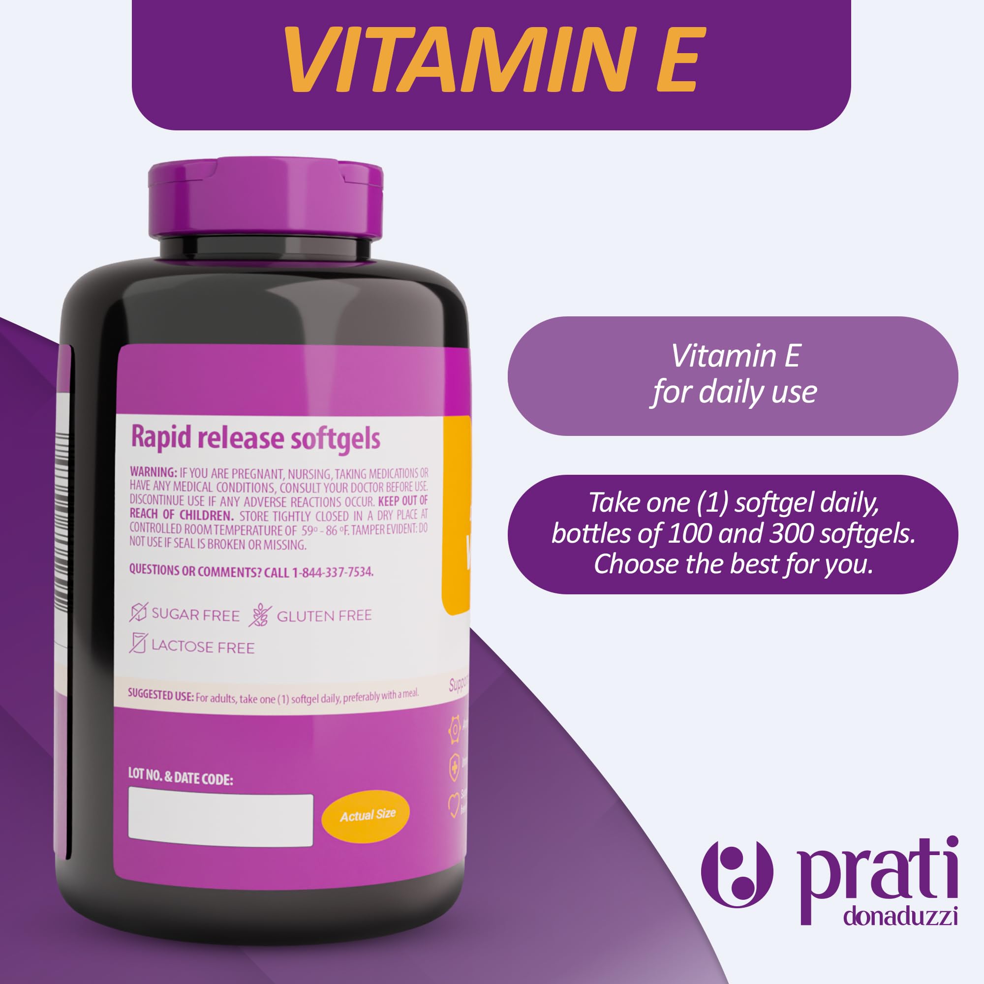 Prati Donaduzzi Vitamin E 400 IU softgels poured for daily use.