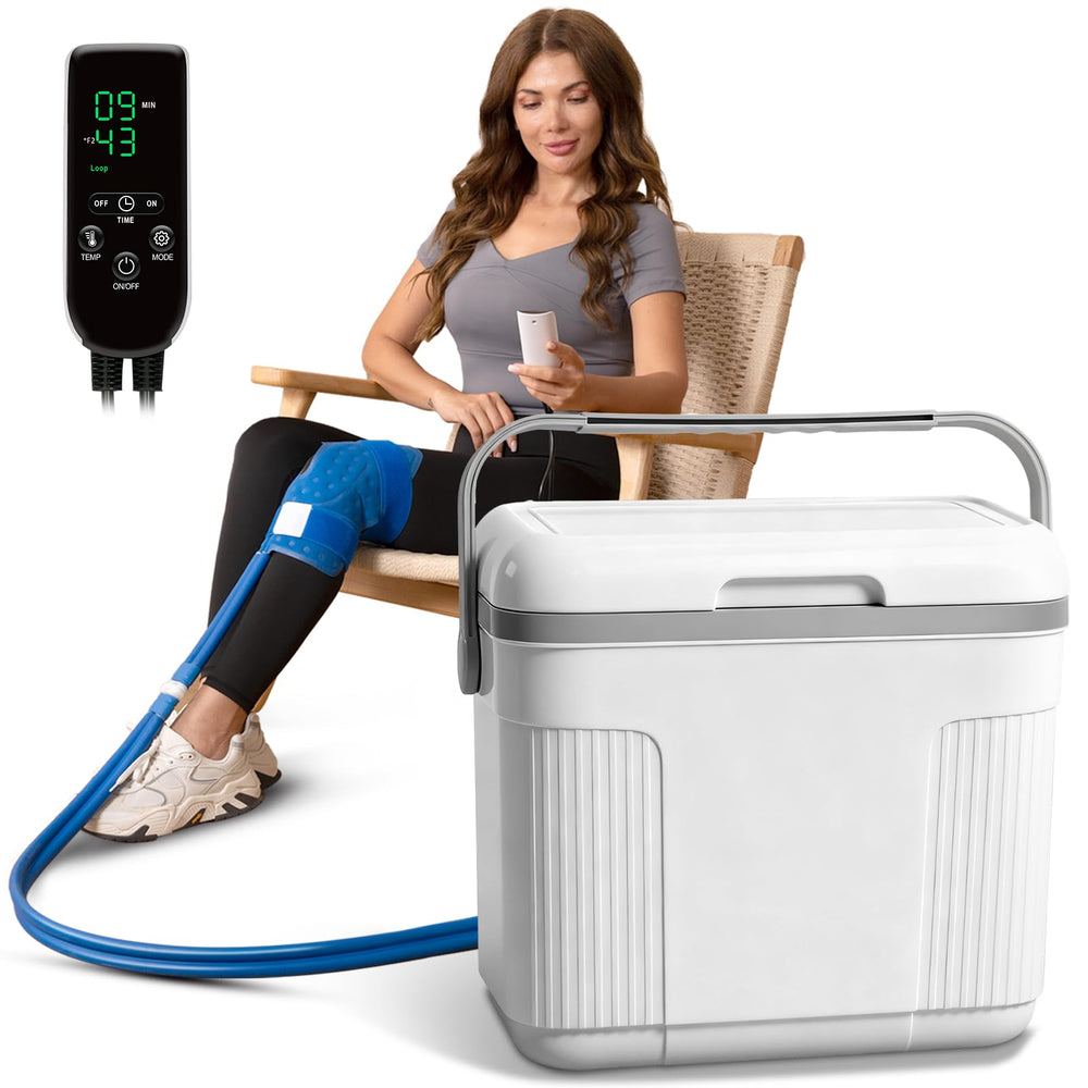 Pravoluxmax cold-therapy machine front view for compact home use.