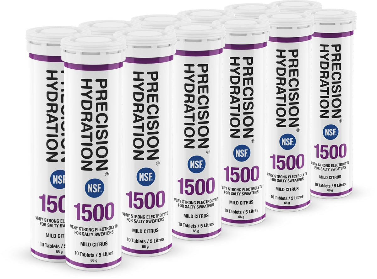 Precision Hydration electrolyte tablets in purple tube front for portable hydration.